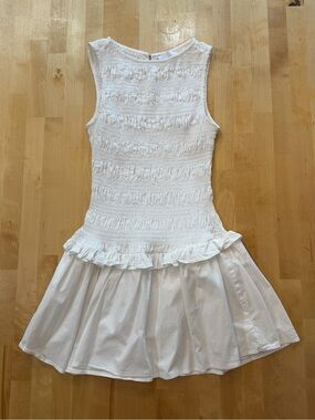 Mable White Smocked Ruffle Hem Mini Dress